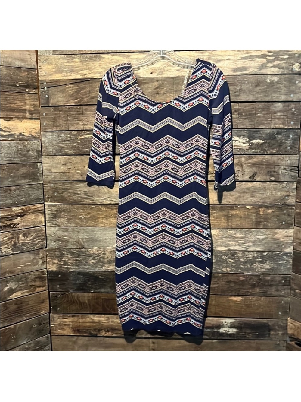 Xhilaration Navy Chevron Midi Dress with Pink & White Details Size Small - Picture 5 of 7